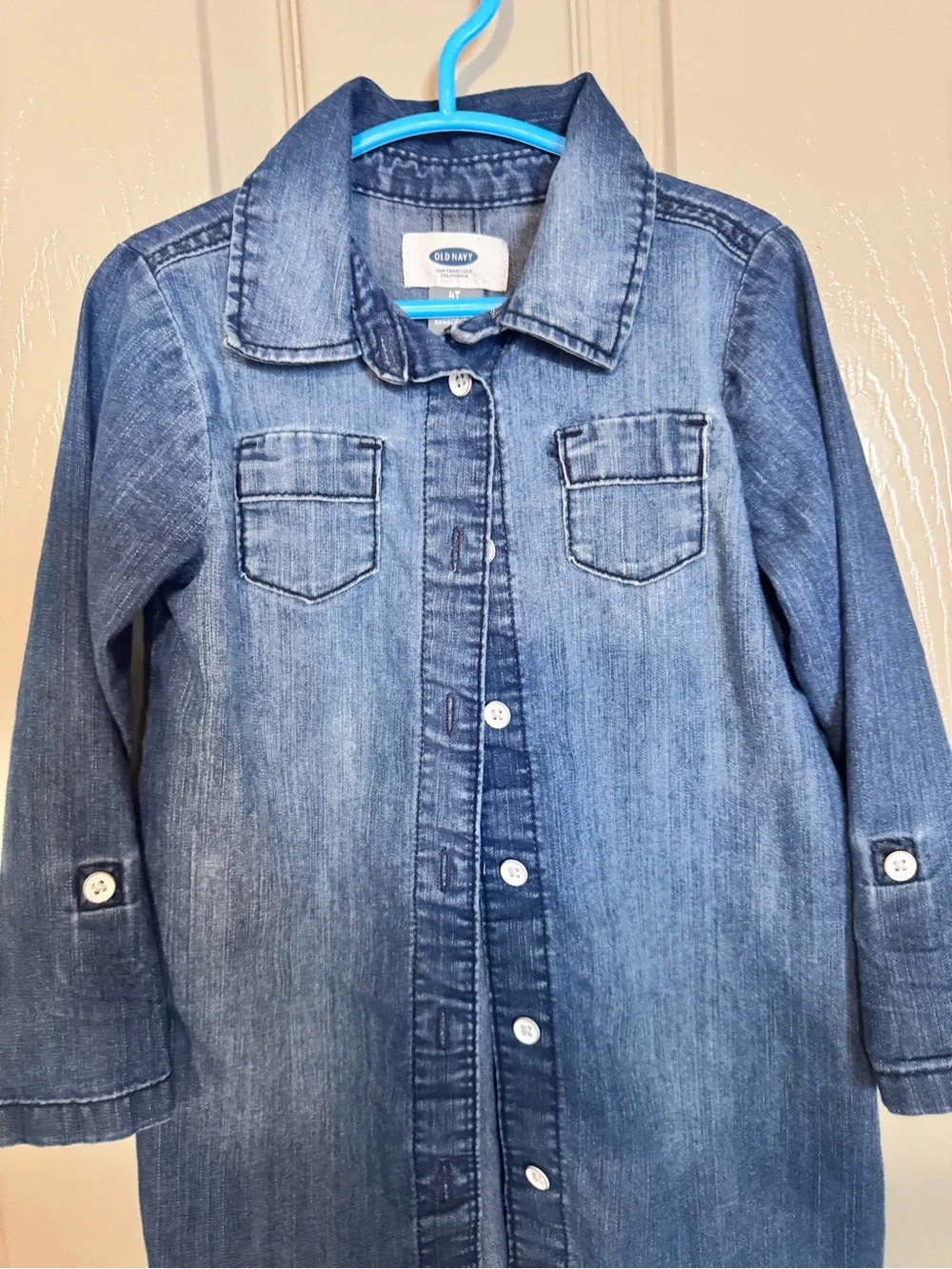 Child's Button-Front Denim Shirt Dress - Blue